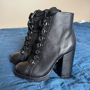 SCHUTZ Black Leather Lace-Up Ankle Booties